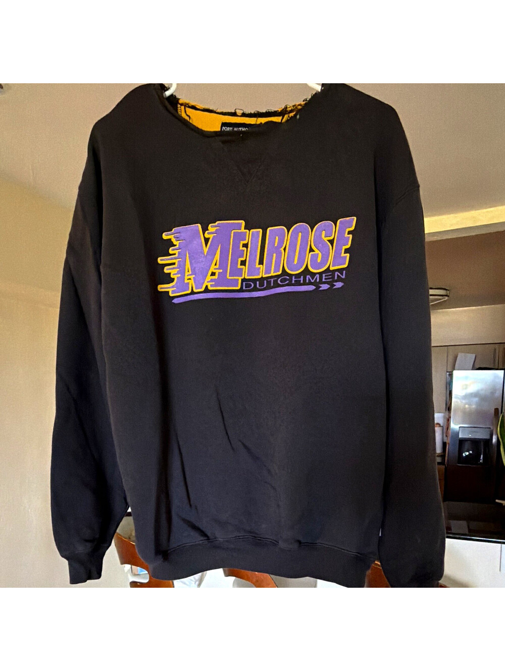 Port Authority Melrose Dutchmen Sweatshirt Medium Black Reworked Distressed Fray